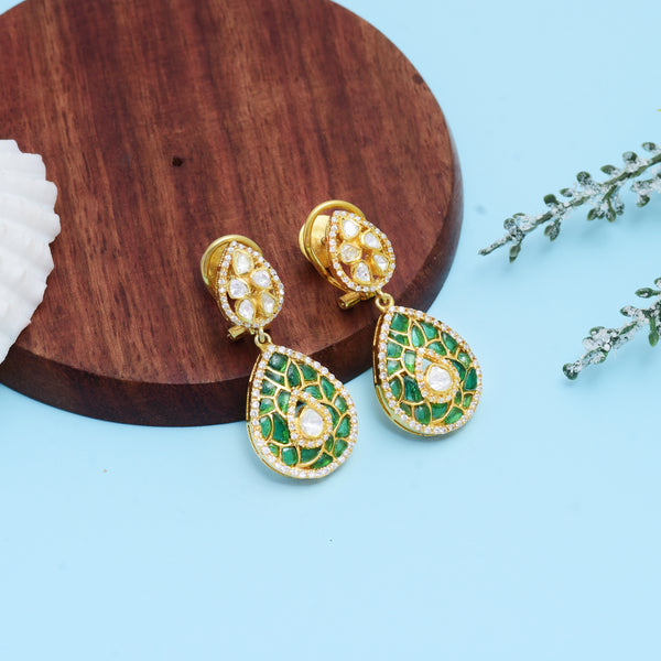 Polki Earrings with Green Stones