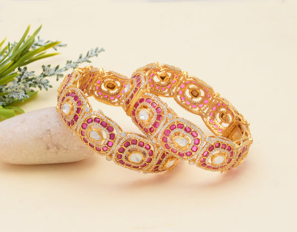 Mossonite Bangle Set with CZ and Ruby Stones