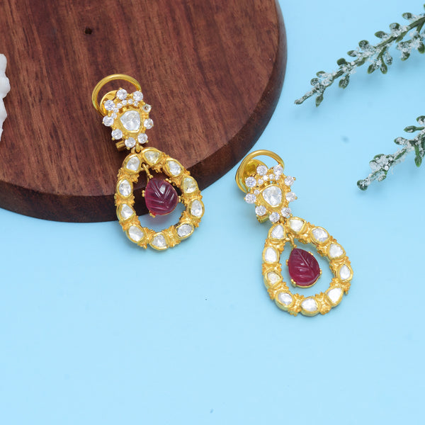 Polki Earrings with Center Ruby Stone