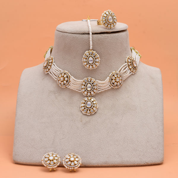 925 SIVLER POLKI NECKLACE WITH EARRING, RING AND MANGTIKA