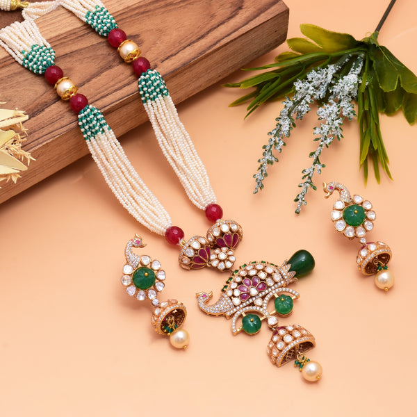 Artistic Polki Peacock Necklace with Earrings