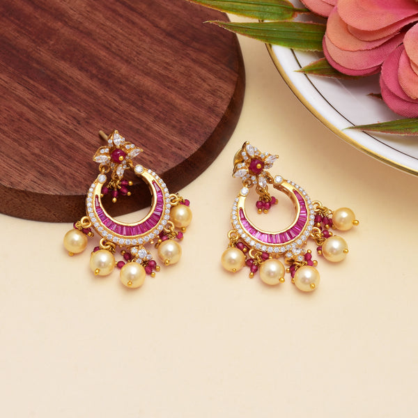 "Timeless Ruby Pearl Chand Earrings"