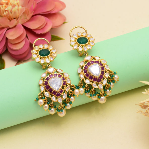 925 Gold Plated Silver Polki Earring