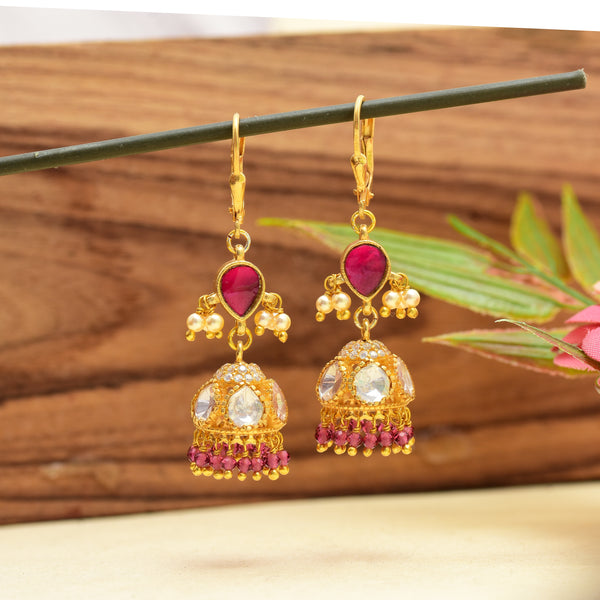 Glamorous 925 Silver Kundan Polki Jhumka Earrings