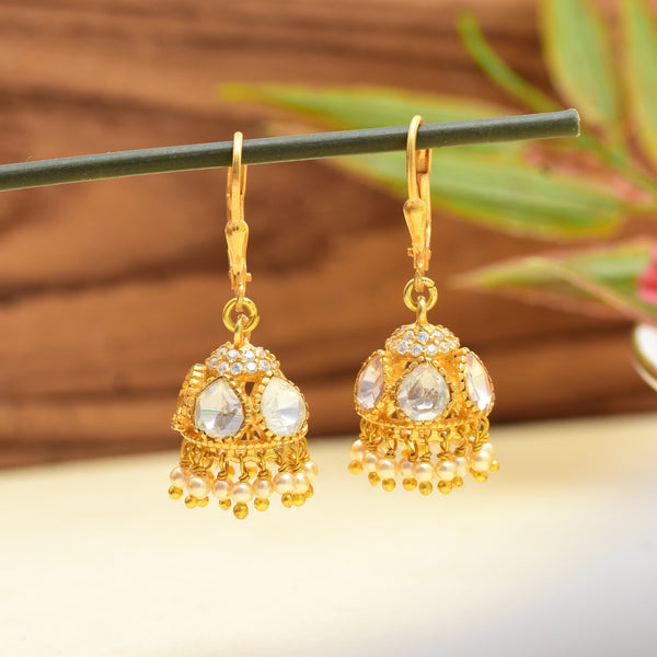 "Ethereal Polki Pearl Drop Jhumkis"