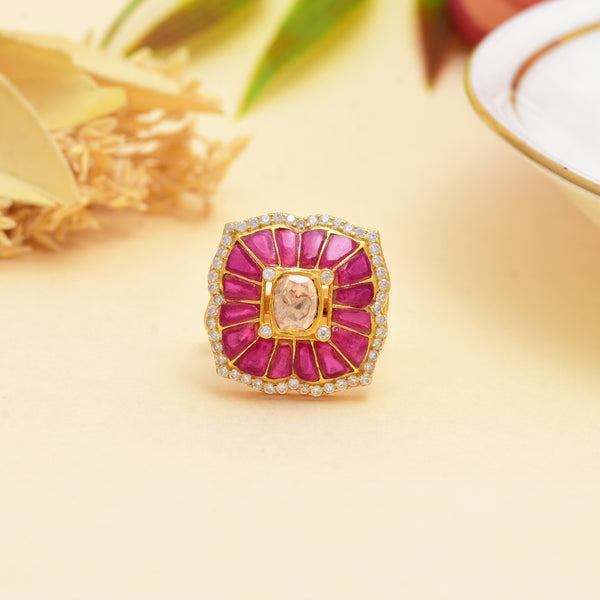 Elegant Gold-Plated 925 Silver Ring with Ruby Stone