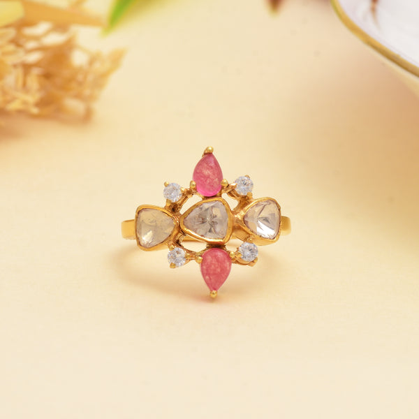 925 Silver Gold-Plated Ring with Colored Stone