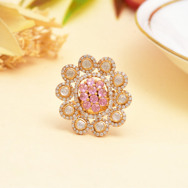 Elegant Gold-Plated 925 Silver Ring with Sparkling Stones