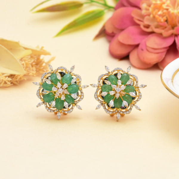 Elegant Gold-Plated 925 Silver Earrings with CZ and Green Stones