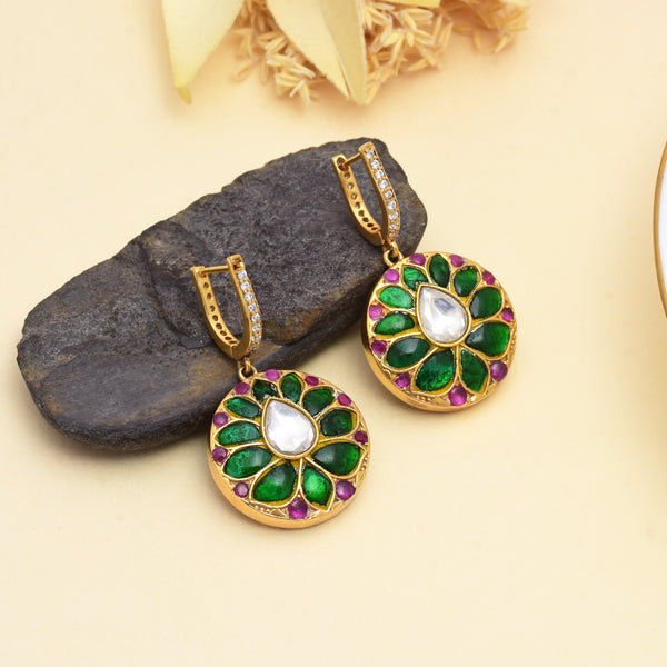 925 Silver Kundan Earrings with green stones- Timeless Elegance