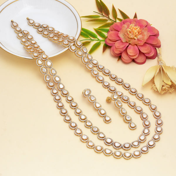 925 silver gold plated polki double line necklace with earrings